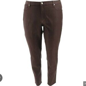 Martha Stewart Coated Skinny Denim Jeans Francesca Brown 10